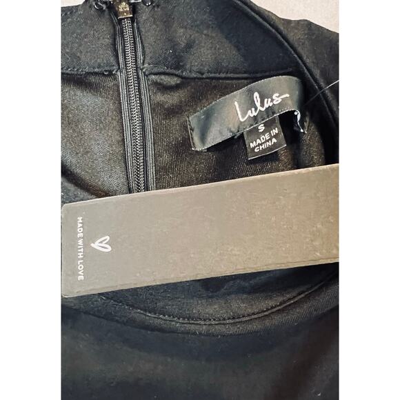 Lulus Black Lace Sleeve Mock Neck Bodycon Mini Dress NWT Small Sexy Party - Picture 3 of 6